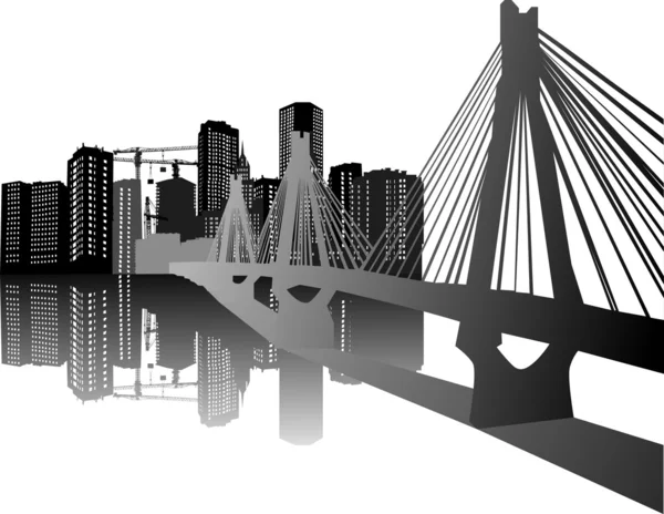 Yansıması ile şehirde köprü — Stok Vektör
