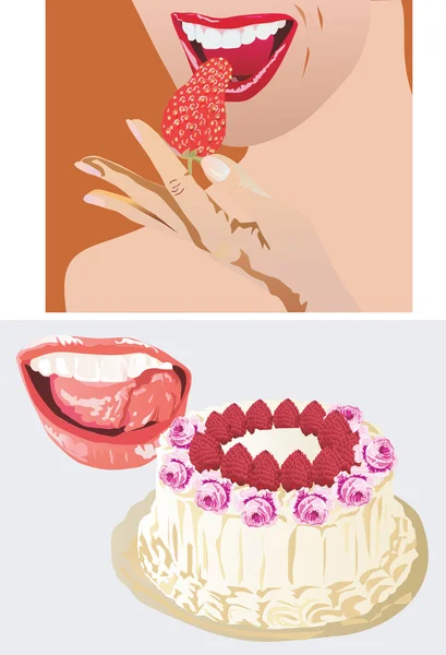 Женские губы и десерт — стоковый вектор
