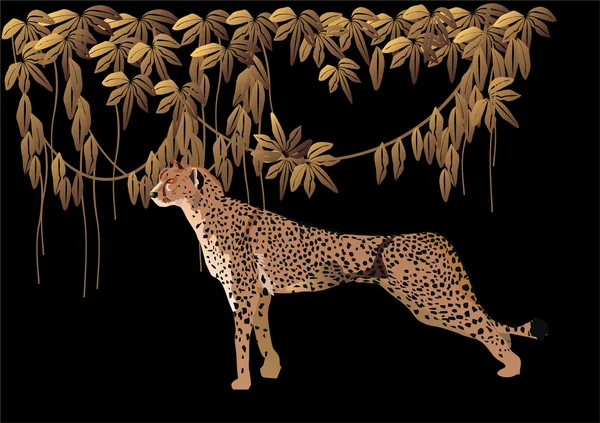 Leopardo en plantas oscuras — Archivo Imágenes Vectoriales