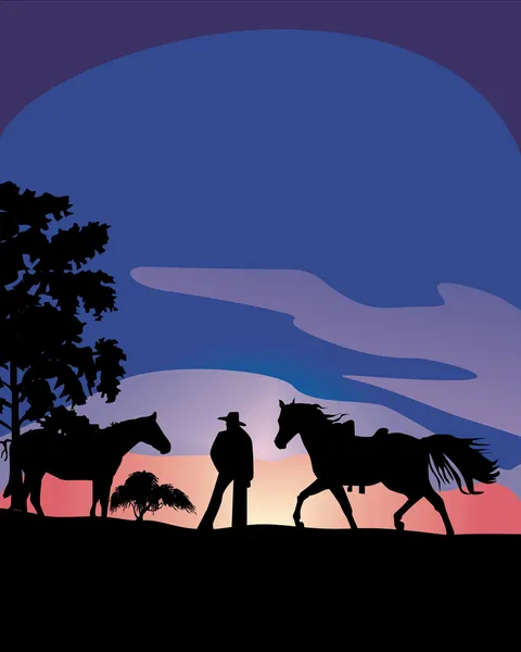 Cowboy and horses — Stock Vector