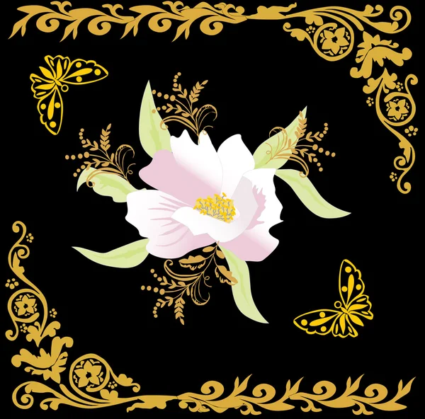 Light flower decoration om gold frame — Stock Vector