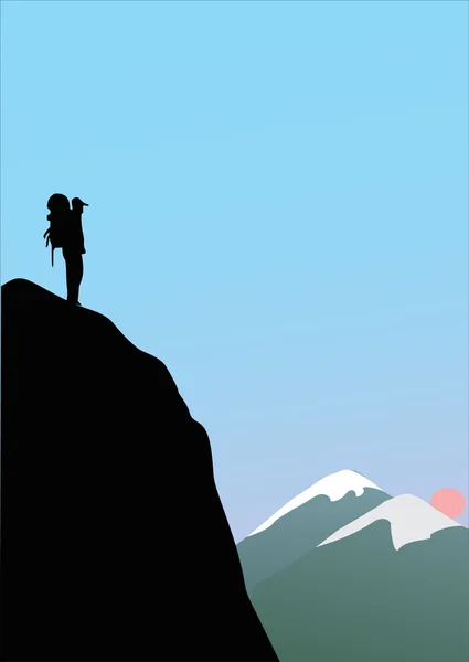Single rock climber in mountains — Stock Vector
