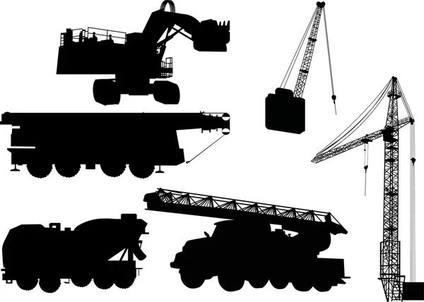 Cranes and heavy machinery silhouettes — Stock Vector
