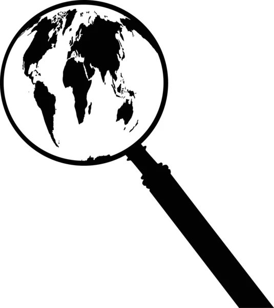 Earth map silhouette and magnifier — Stock Vector
