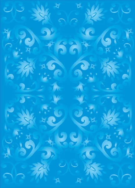 青色の背景に花柄のカール — ストックベクタ