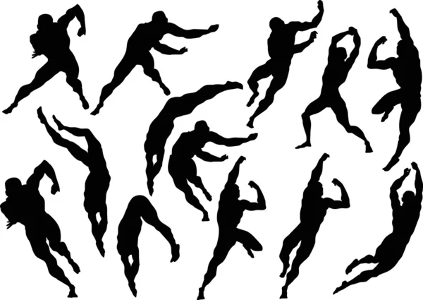Jumping and running man silhouettes — Stock Vector