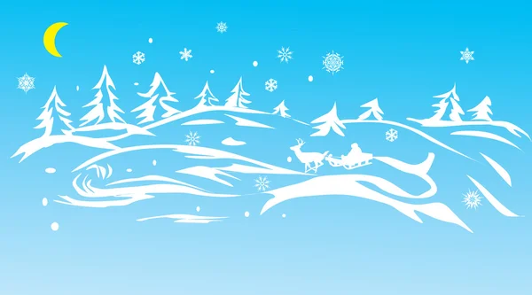 Santa στο μπλε Χειμώνας δάσος — Διανυσματικό Αρχείο