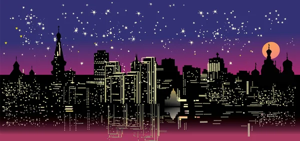 星の空の下で夜の街 — ストックベクタ