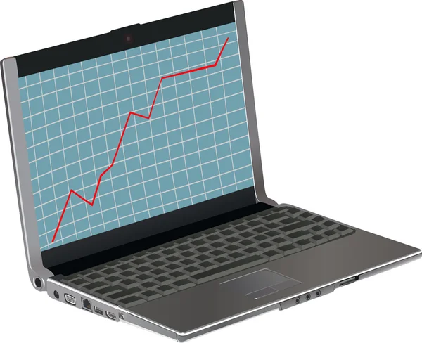 Laptop mit Diagramm auf weiß — Stockvektor