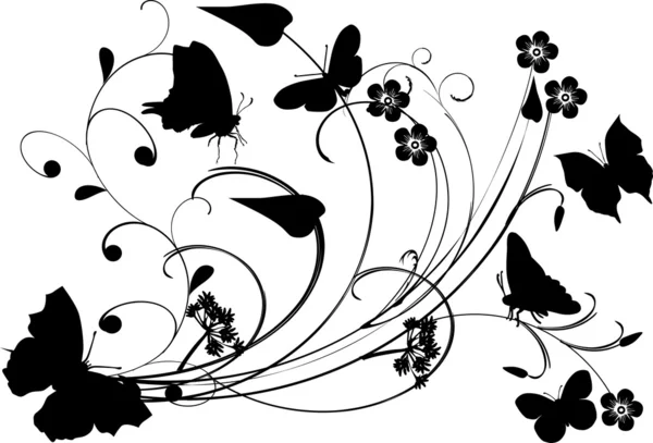 6 나비와 꽃 머리 — 스톡 벡터