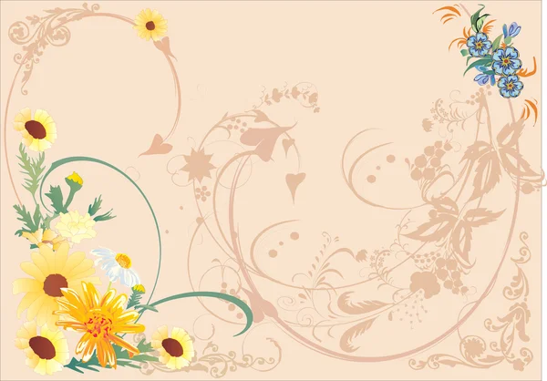 Gula och bruna blommor bakgrund — Stock vektor