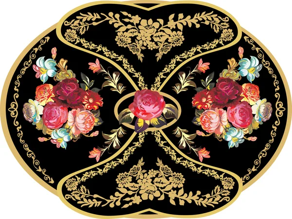 Rosenblütenmuster in goldenem Rahmen — Stockvektor