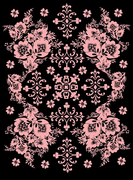 Pink symmetric pattern with flowers — Stock Vector
