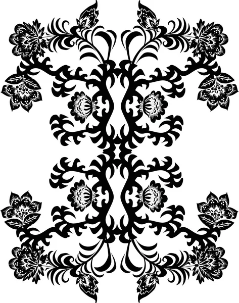 Simetrik siyah üzerine beyaz çiçek tasarım — Stok Vektör