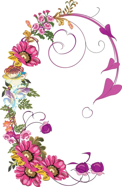 Roze op witte curl met bloemen — Stockvector