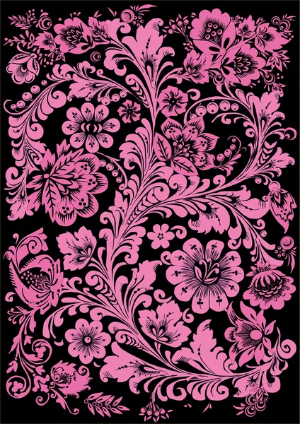 Floral pink ornament on black — Stock Vector