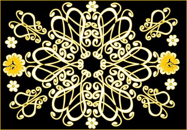 Белый и желтый орнамент на черном — стоковый вектор