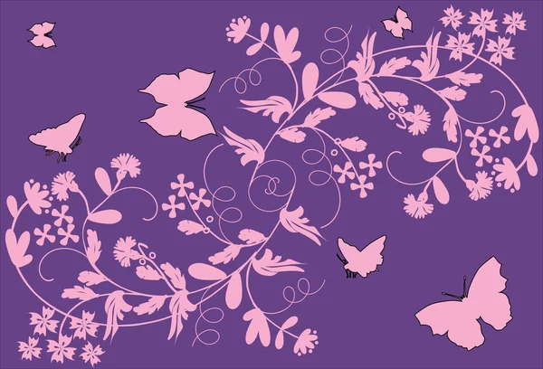 Ροζ floral διακόσμηση σε λιλά φόντο — Διανυσματικό Αρχείο
