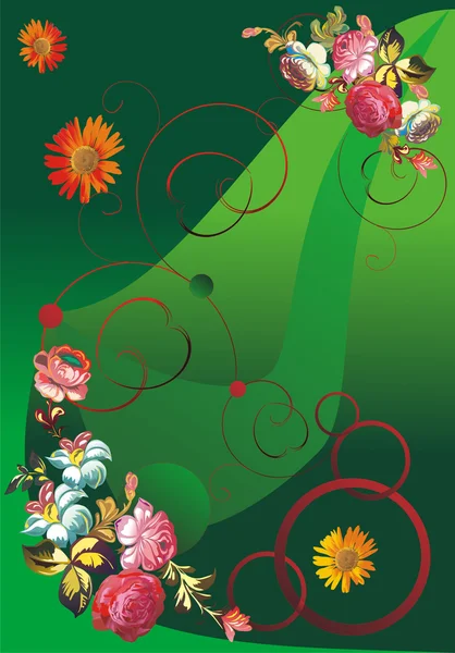 Rose decorazione su sfondo verde — Vettoriale Stock