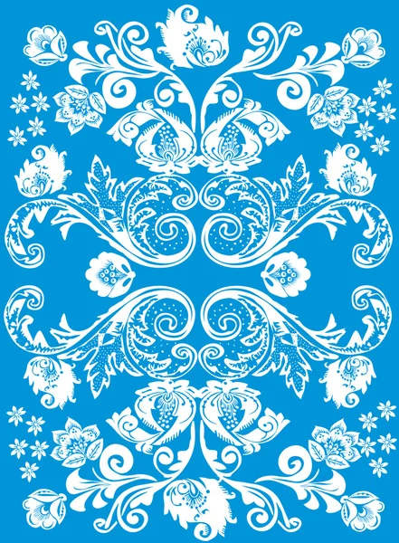 Witte florale decoratie op blauw — Stockvector