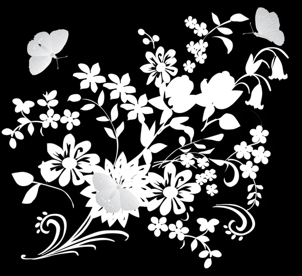 Dva šedé motýly a květiny — Stockový vektor