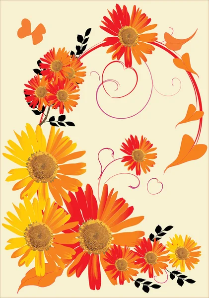 黄色と赤の花のカール — ストックベクタ