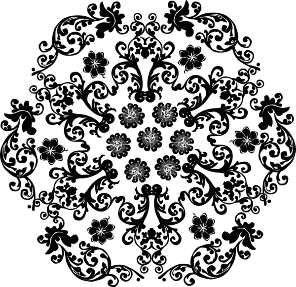Zwarte cirkel decoratie met bloemen — Stockvector