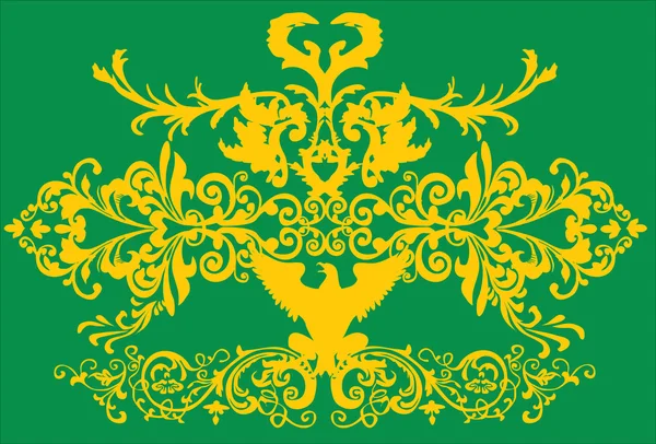 Decoración floral de oro con águila — Vector de stock