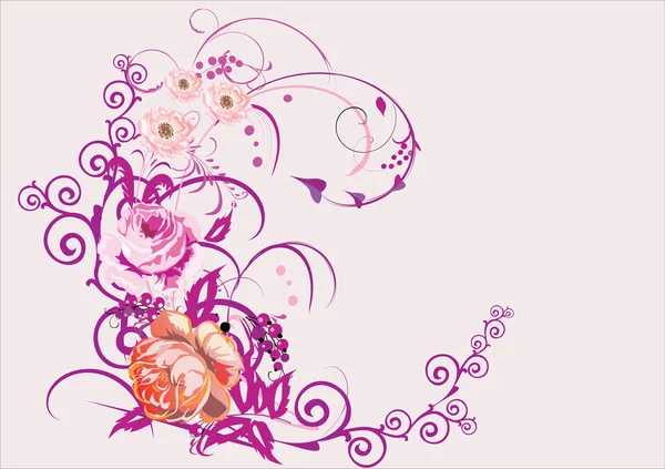 玫瑰和紫色 curles — 图库矢量图片