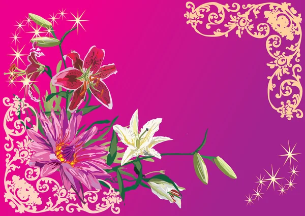 Angolo con diversi fiori di giglio — Vettoriale Stock