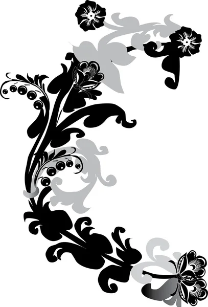 Black and gray floral curls — Stock Vector