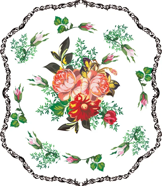 Rosa decorazione in cornice scura — Vettoriale Stock