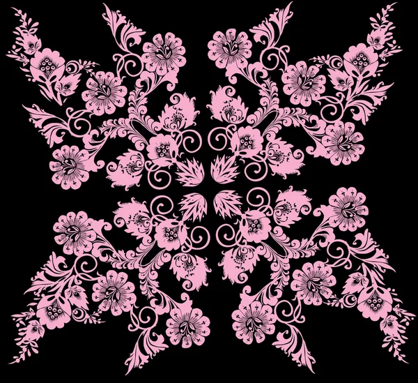 Motif carré rose avec des fleurs — Image vectorielle