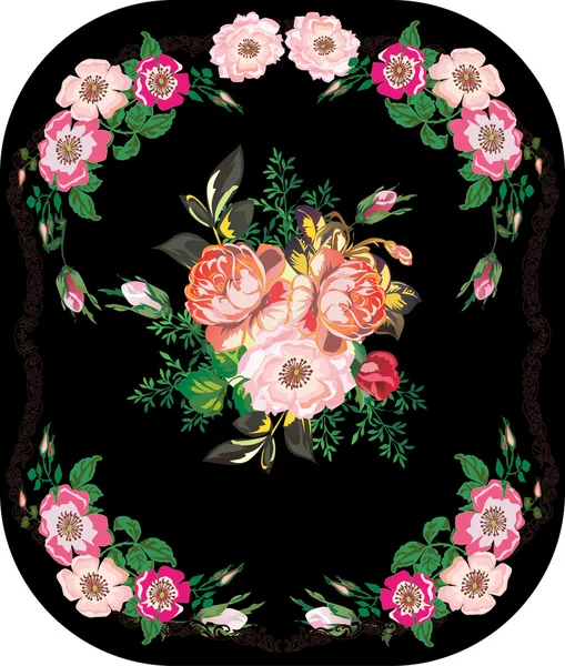Rosa decoración en marco de brezo — Vector de stock