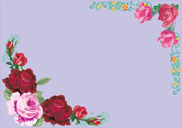 Рамка з двома кутами троянд — стоковий вектор