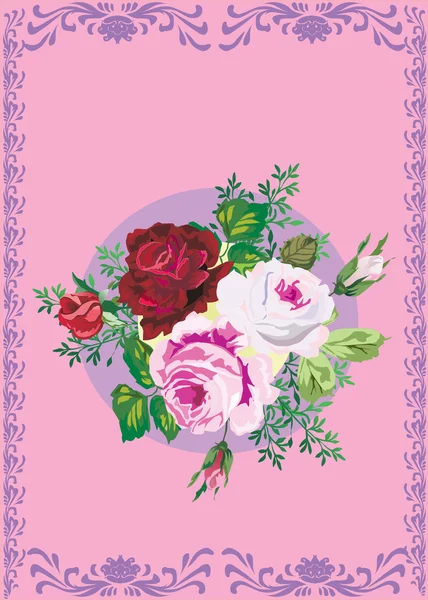 Rosas en marco lila — Vector de stock