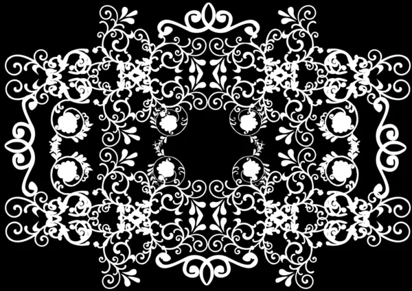Біла симетрична прикраса на чорному — стоковий вектор