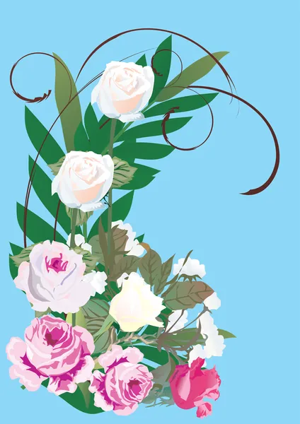 Mavi, pembe ve beyaz güller — Stok Vektör
