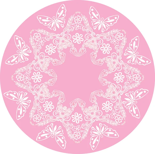 Круглая розовая иллюстрация с бабочками — стоковый вектор