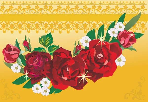 Rosas rojas sobre fondo dorado — Vector de stock