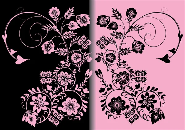 対称のピンクと黒の色の飾り — ストックベクタ