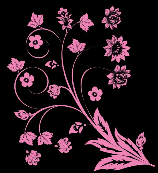 Four pink flower curl on black — Stock Vector
