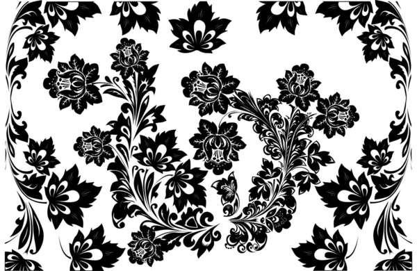 叶中的黑色花朵 — 图库矢量图片