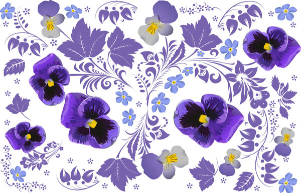 violet flowers design on white