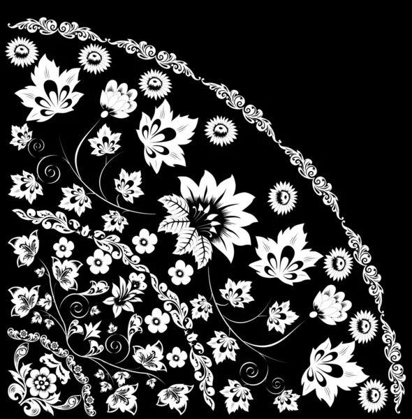 Branco no quadrante preto com flores — Vetor de Stock