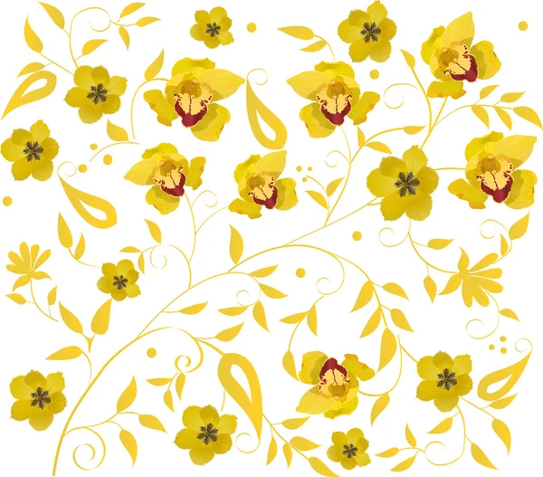 黄色いチューリップや蘭の背景 — ストックベクタ