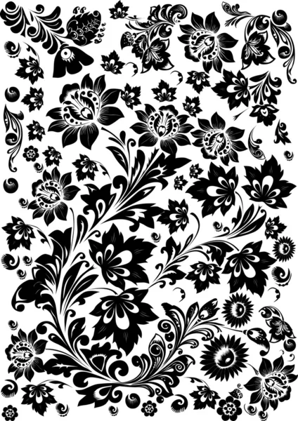美しい花と黒のデザイン — ストックベクタ