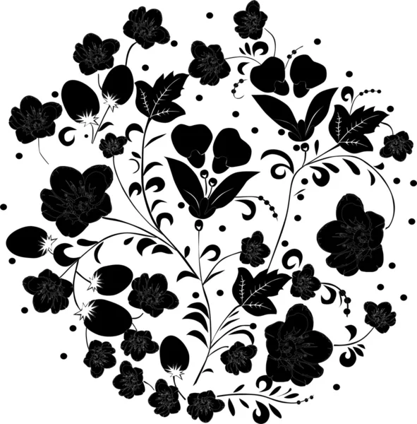Decoración con siluetas de flores negras — Archivo Imágenes Vectoriales