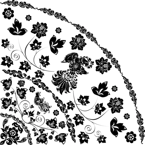 Quadrant noir avec oiseau et fleurs — Image vectorielle