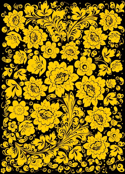Золотий квітковий фон на чорному — стоковий вектор